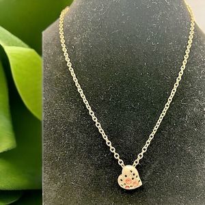 Vintage Curvy Pink Rhinestones Holes Heart Silver-Tone 16.25 Inch Necklace!